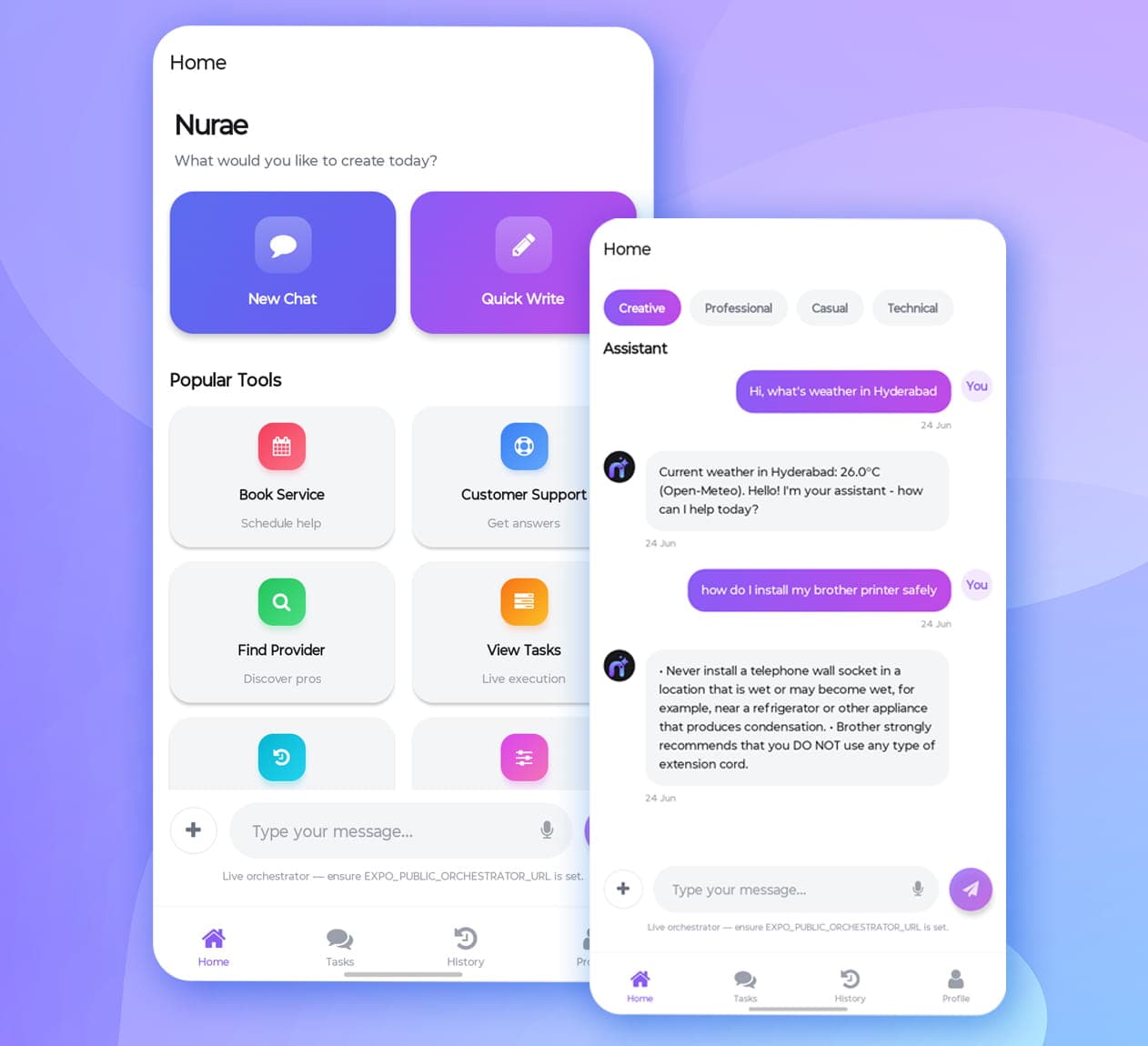 Nurae mobile app interface